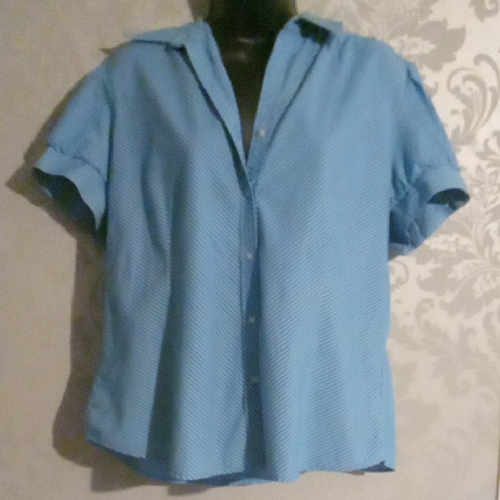 George Women's Blue Striped Button Down Shirt